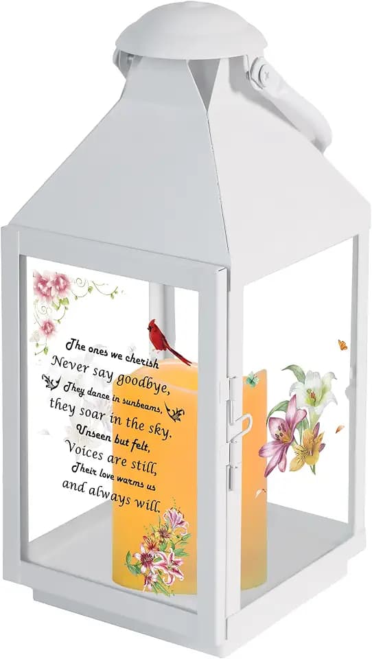 White Memorial Lantern Sympathy Gift for Loss of Loved One(Lily & Cardinal)