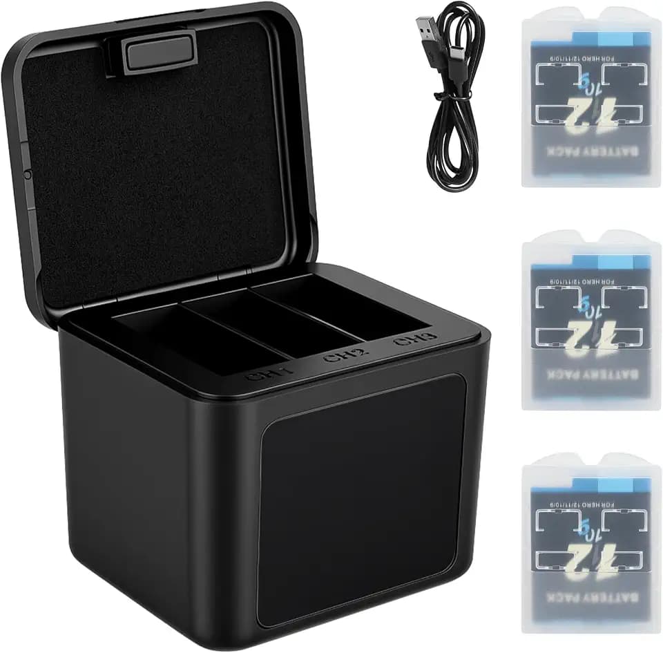 ASUNCELL 2000mAh 3-Pack Hero 12/11/10/9 Akkus und USB Ladegerät, wiederaufladbare Li-Ion Batterie und Dual Smart LCD Port Ladegerät kompatibel mit Gopro Hero 12/11/10/9