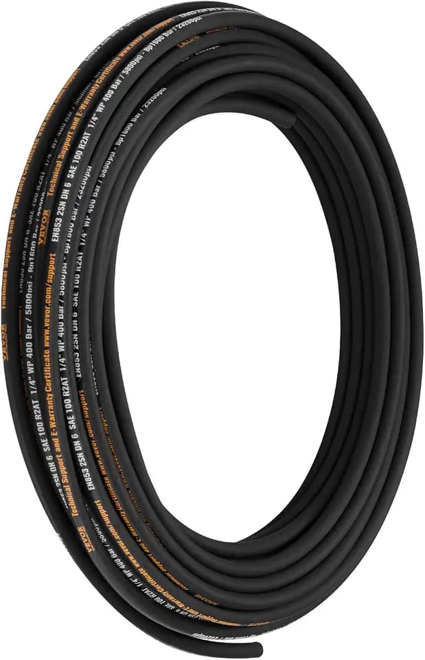 Hydraulic Hose 1/4 inch x 100 ft, Coiled Hydraulic Hose 5800 PSI, Rubber Hydraulic Flexible Hose with 2 High-Tensile Steel Wire Braid, -20℃ to 140℃, Hydraulic Oil Flexible Hose