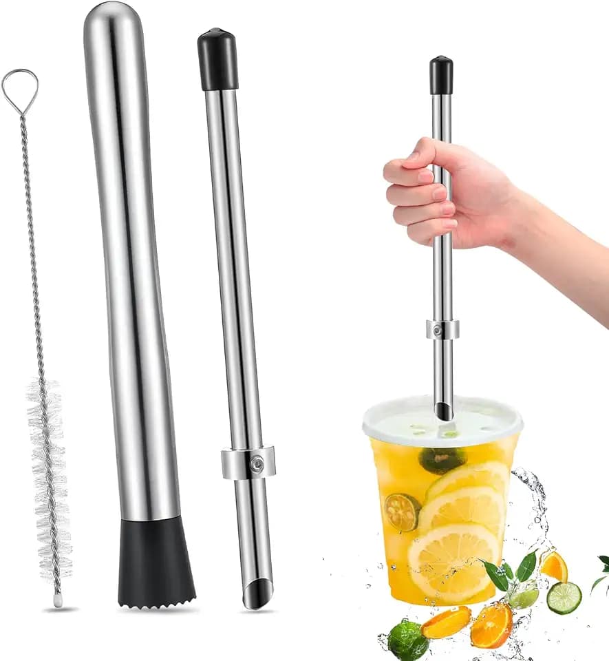 Lemon Smasher Puncher Brush Set Steel Cocktail Muddler Bar Drink Tool
