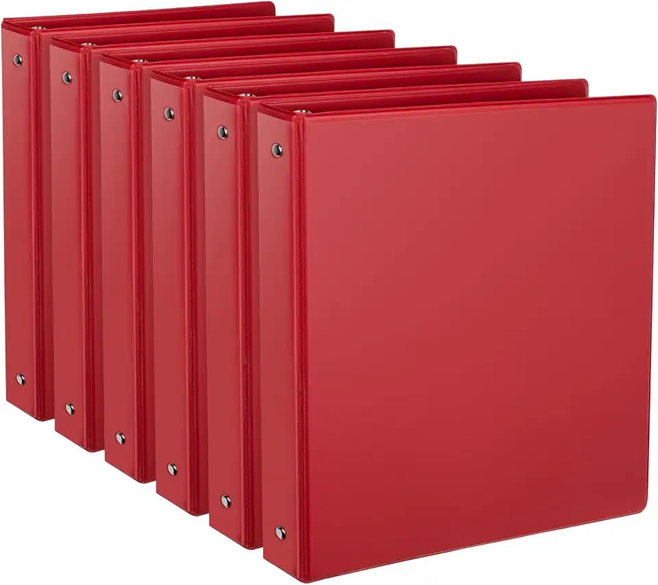 CIXILDTS 1-Inch Round Ring Binder, Standard 3 Ring Binder Fit Letter Size Paper, Presentation View Binders, 6-Pack, Red