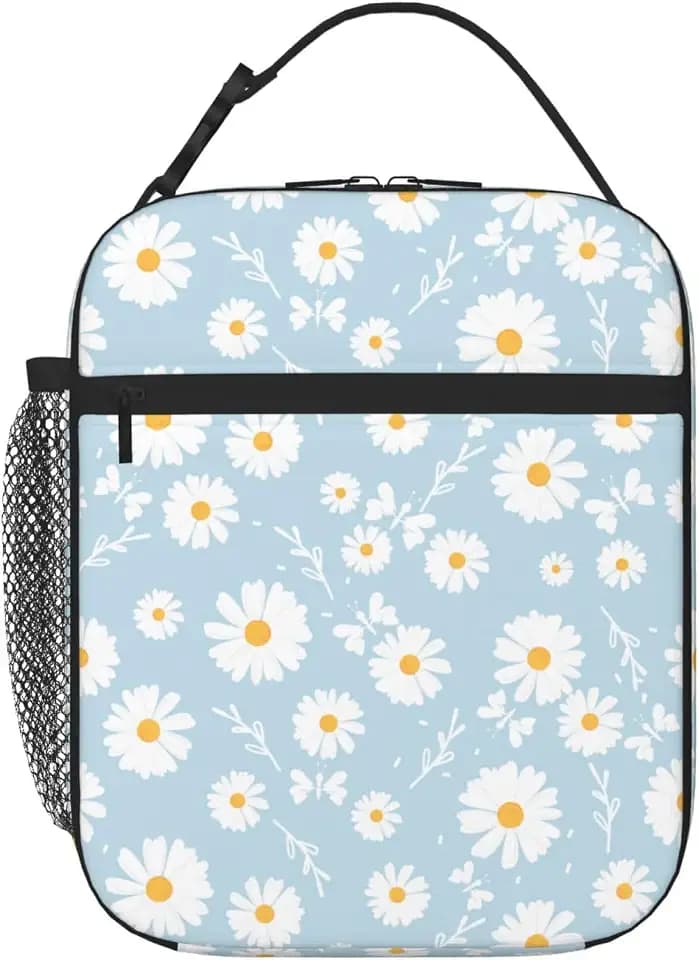 Blue Daisy Flower Insulated Lunch Bag,Kids Lunch Box For Girls Boys Teens