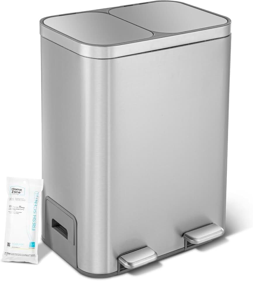 Home Zone Living 13 Gallon Kitchen Trash Can with Dual Compartments