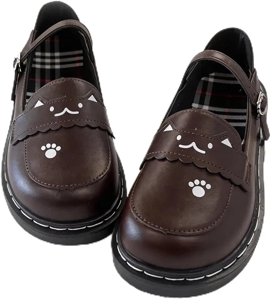Women Kawaii Lolita Low Platform Flats Cat Element Paws Mary Jane Shoes