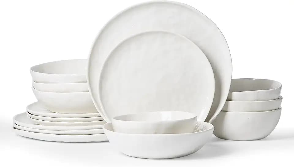 Famiware Porcelain Dinnerware Sets for 4, 16-Piece, Polar White