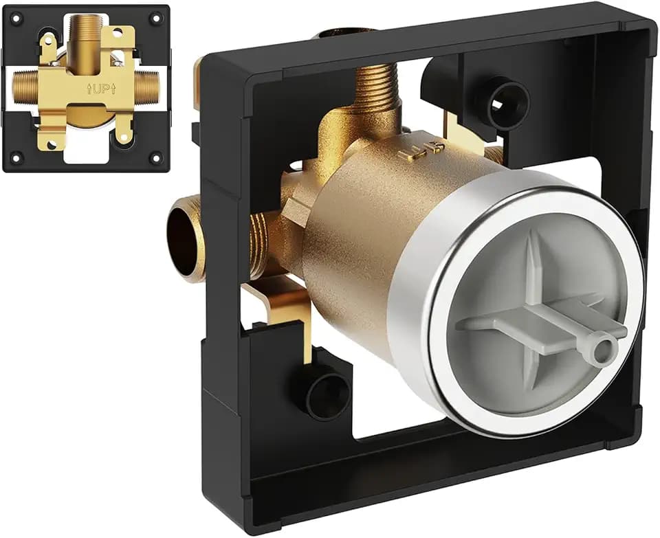 R10000-UNBXHF Universal Shower Rough-In Valve Body,Compatible with Delta MultiChoice 13 14 17 17T Shower Tub Single or Dual Function Trim Kit, 3 Port 1/2 Inch Connection,High Flow Without Stops,Brass