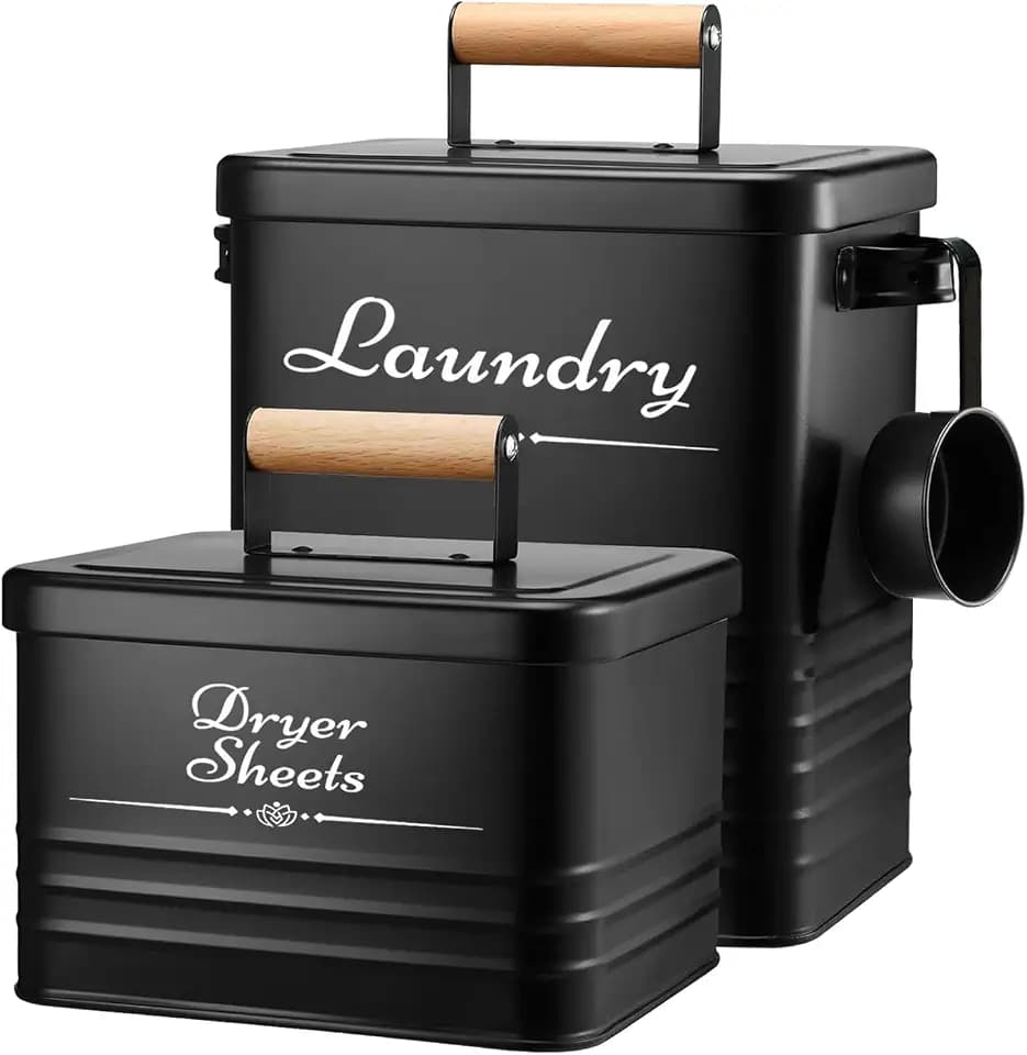 Farmhouse Metal Laundry Detergent Pod Container With Dryer Sheet Holder