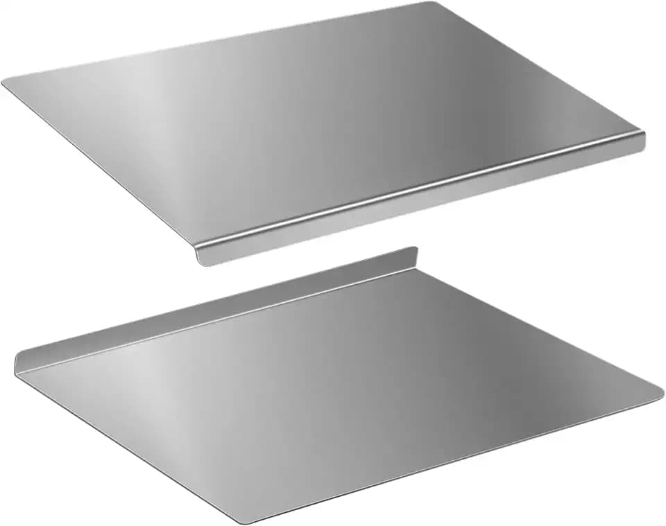 2-Piece Stainless Steel Cutting Board with Lip, 16" x 12" Kitchen Chopping Boards for Countertop, Double-Sided Food-Grade Metal Cutting Board, L-Shaped Edge Chopping Mats for Kitchen Prep & Baking