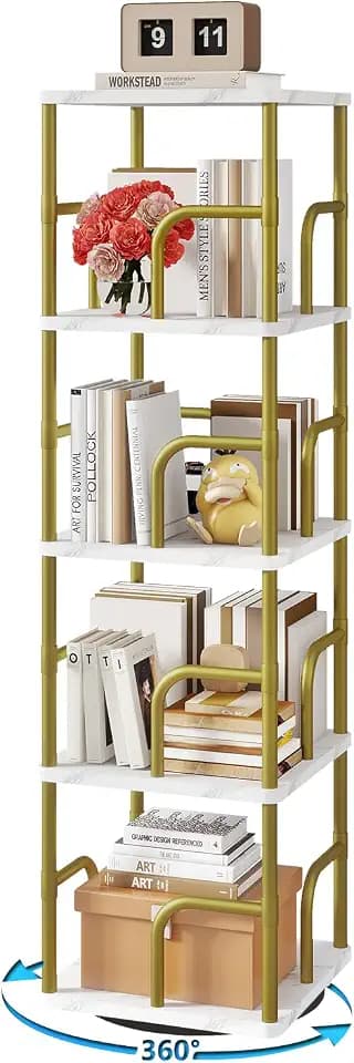 IBUYKE 5 Tier Rotating Bookshelf,Square Bookcases,White TBC004GW