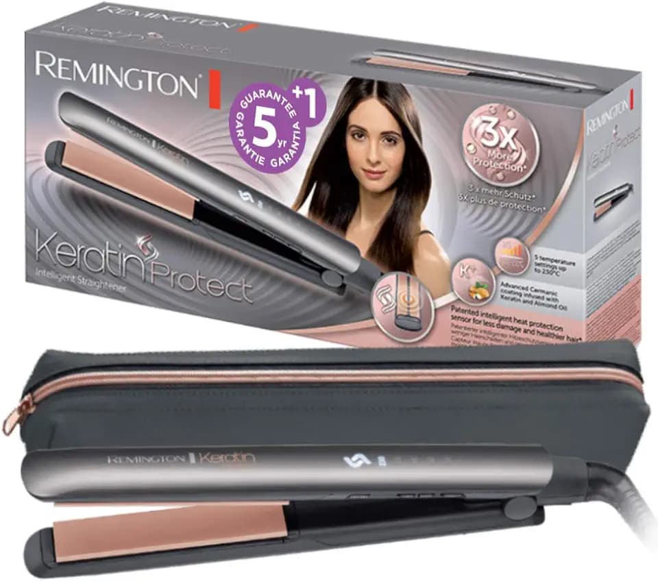 Remington Glätteisen Keratin Protect (patentierter Hitzeschutzsensor für 3x mehr Schutz vor Haarschäden -misst konstant den Feuchtigkeitsgehalt im Haar) Digitales Display, 160-230°C, Haarglätter S8598