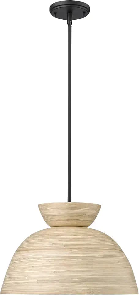 ML Lighting | Jaycen Collection | 48001-MB | 1 Light Pendant in Matte Black Finish with Nature Bamboo Nature Shade | Perfect for Kitchens, Dining Rooms, Living Rooms, Entryways, Hallways