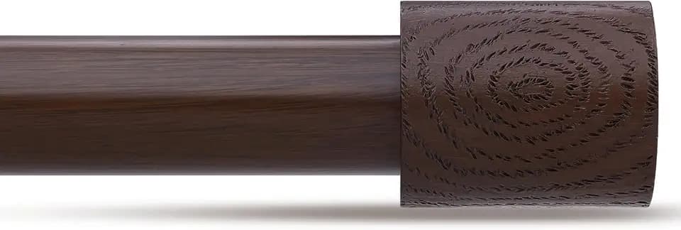 Walnut Wood Curtain Rods,1'' Decorative Adjustable Rustic Farmhouse Drapery Rod, Heavy Duty Boho Curtain Pole for Windows 66 to 120 Inch with Imitation Wooden Grain Finials, Size 30"-120"