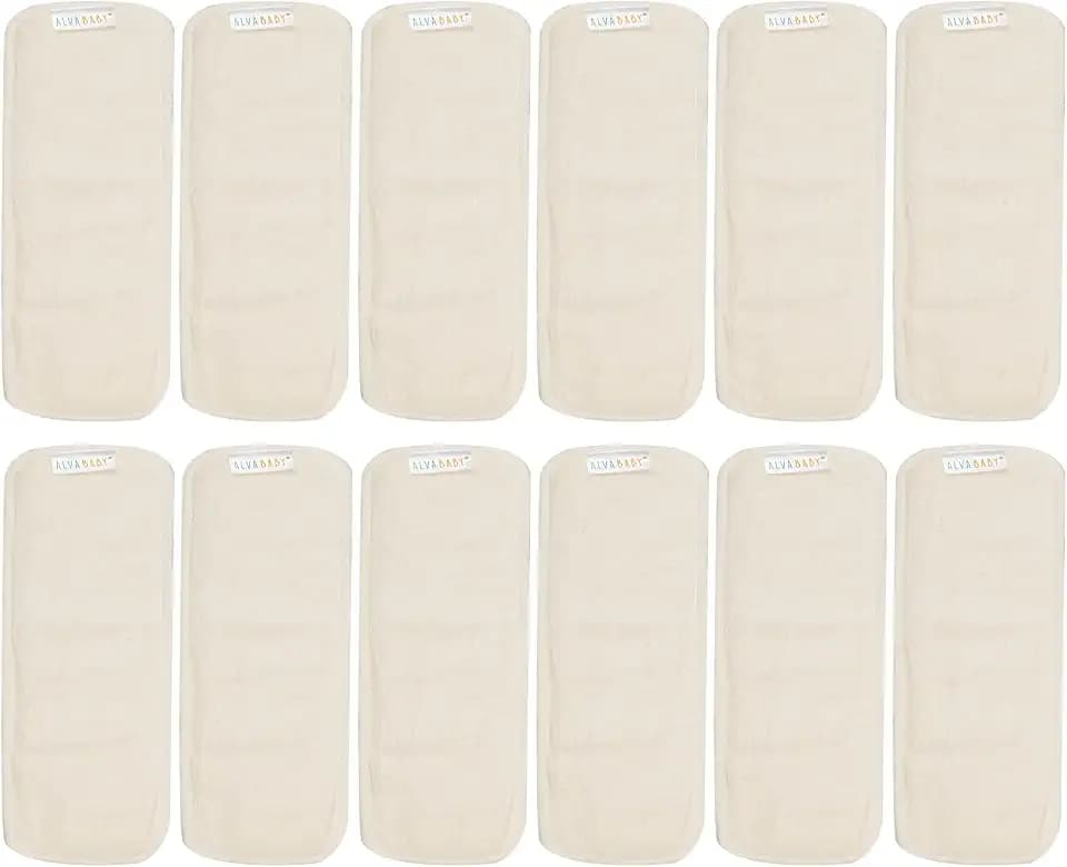 ALVABABY 12PCS Newborn Cloth Diaper Inserts - 4 Layers, Reusable, Overnight 12SMB