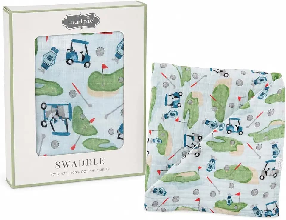 Mud Pie Muslin Swaddle, Golf , 47x47 Inch (Pack of 1)