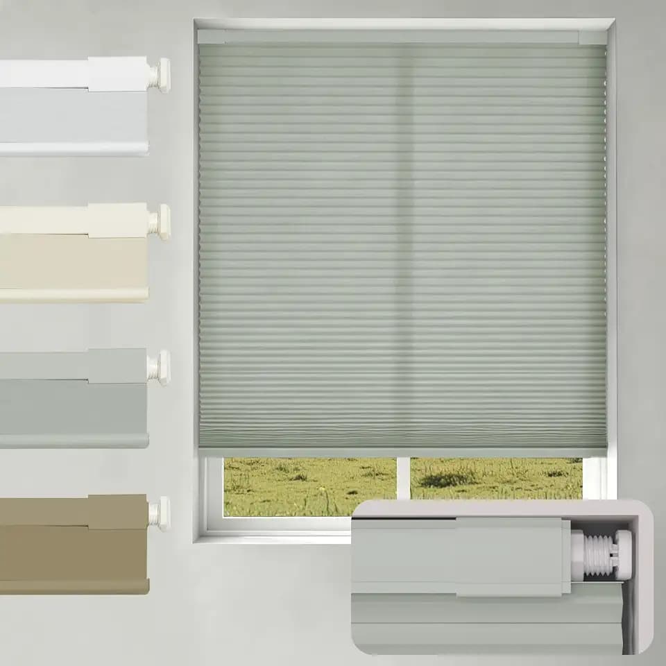 No Drill No Tools Light Filtering Cellular Shades,Cordless Blinds for Indoor Windows,Thermal Insulation Window Shades Honeycomb Blinds for Bedroom,Office,Home,Light Grey,34.5" w x 64" h