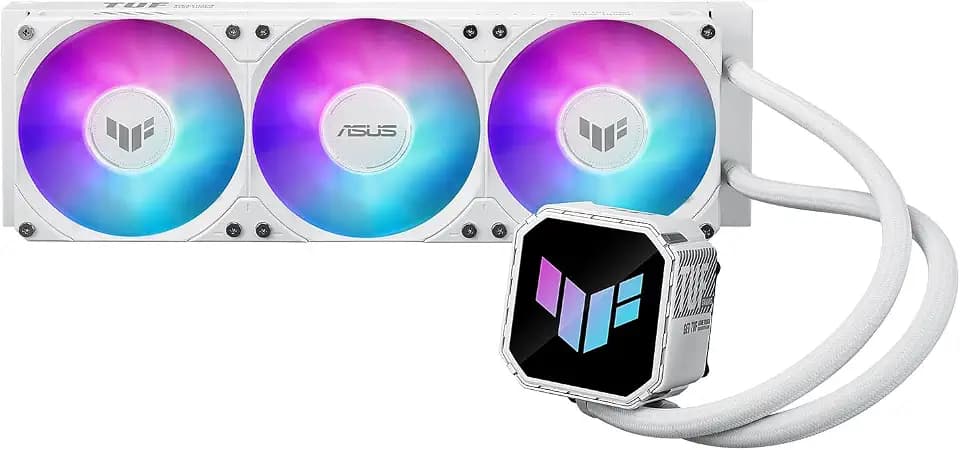 ASUS TUF Gaming LC III 360 ARGB LCD White Edition AiO CPU Kühlsystem mit Pumpe, MF-12 Lüfter, 2,8" LCD Display, ASUS InfoHub und Verstärkten Rohren 400 mm