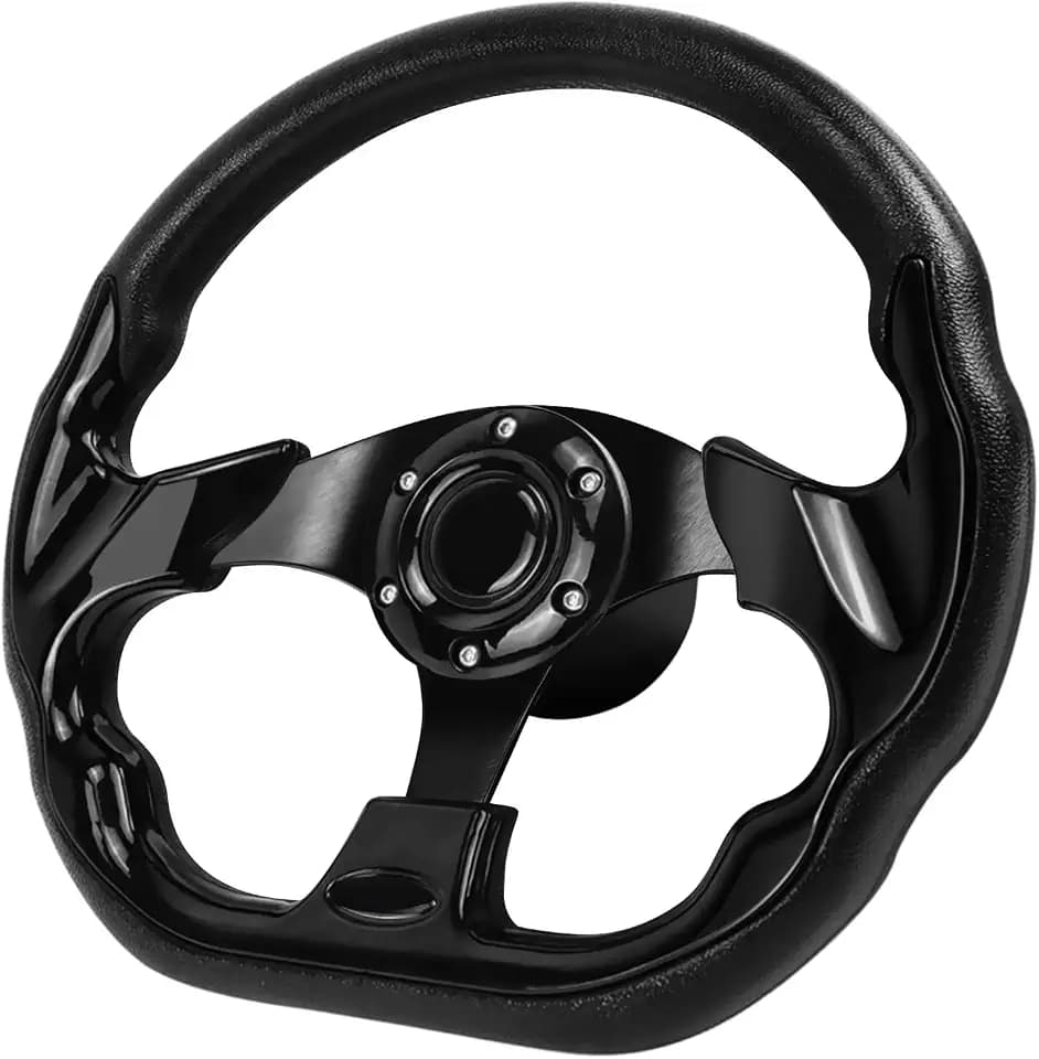 LOSCHEN Boat Steering Wheel Polyurethane Leather with 3/4" Axle Marine Steering Wheel Adapter for Marine Boats,Vessels,Yachts,Pontoons Boat-Black