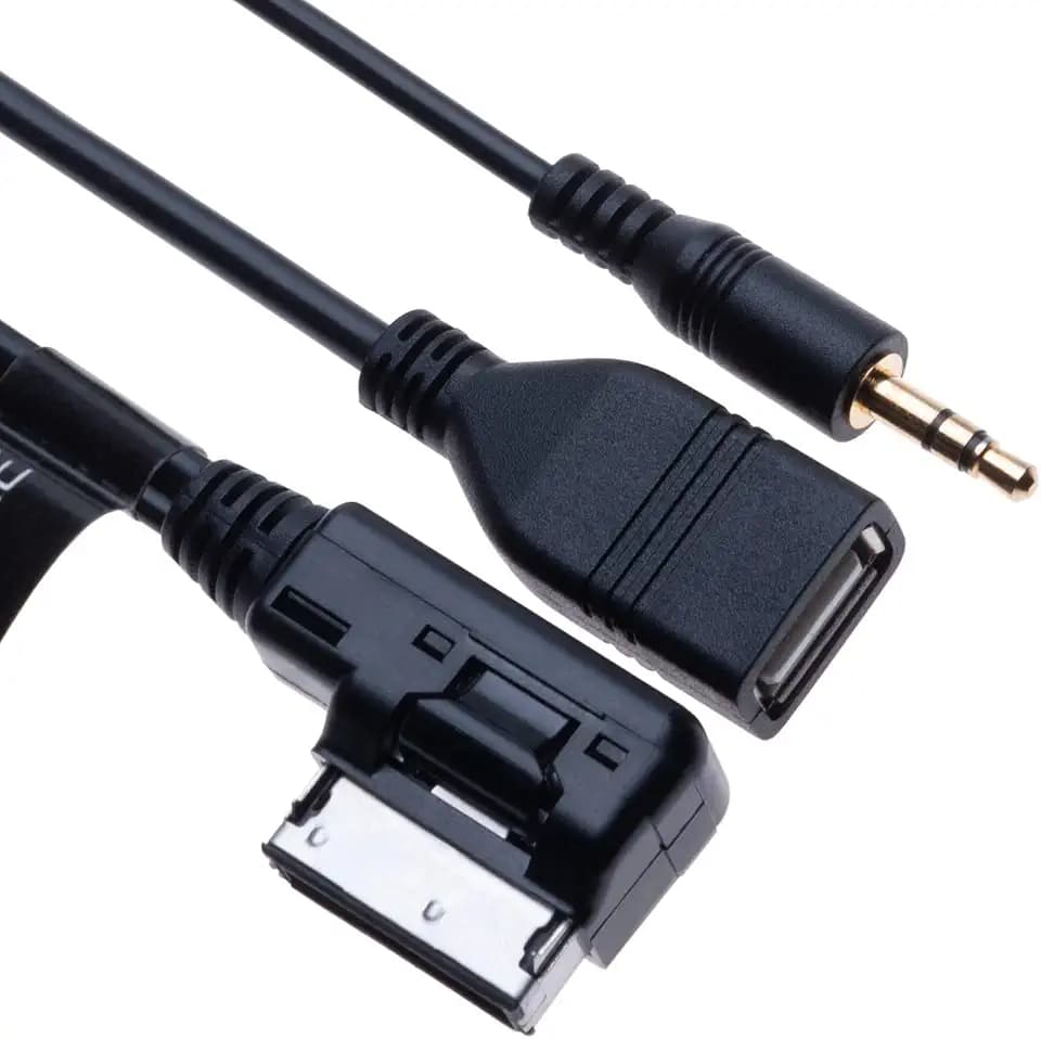 AMI MDI auf AUX 3.5mm auf USB Music Media Interface Kabel Adapter | Kompatibel mit Audi A6L Q5 Q7 A8 S5 A5 A4L A3 VW Volkswagen Tiguan GTI CC Skoda Fabia Octavia Fahrzeugradio | 1.5m
