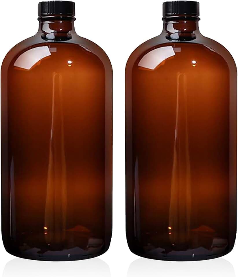 2 Pack 32 oz Amber Glass Boston Bottles,Glass Brewing Bottles for Lab