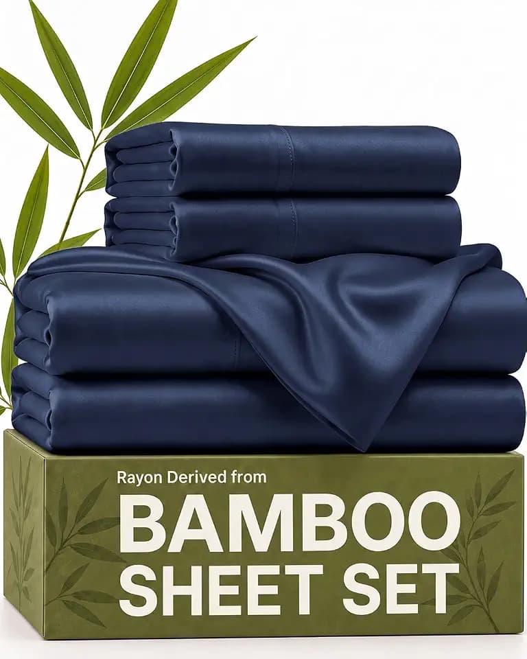 100% Rayon Derived from Bamboo - Bamboo Sheets Full Size - Navy Blue