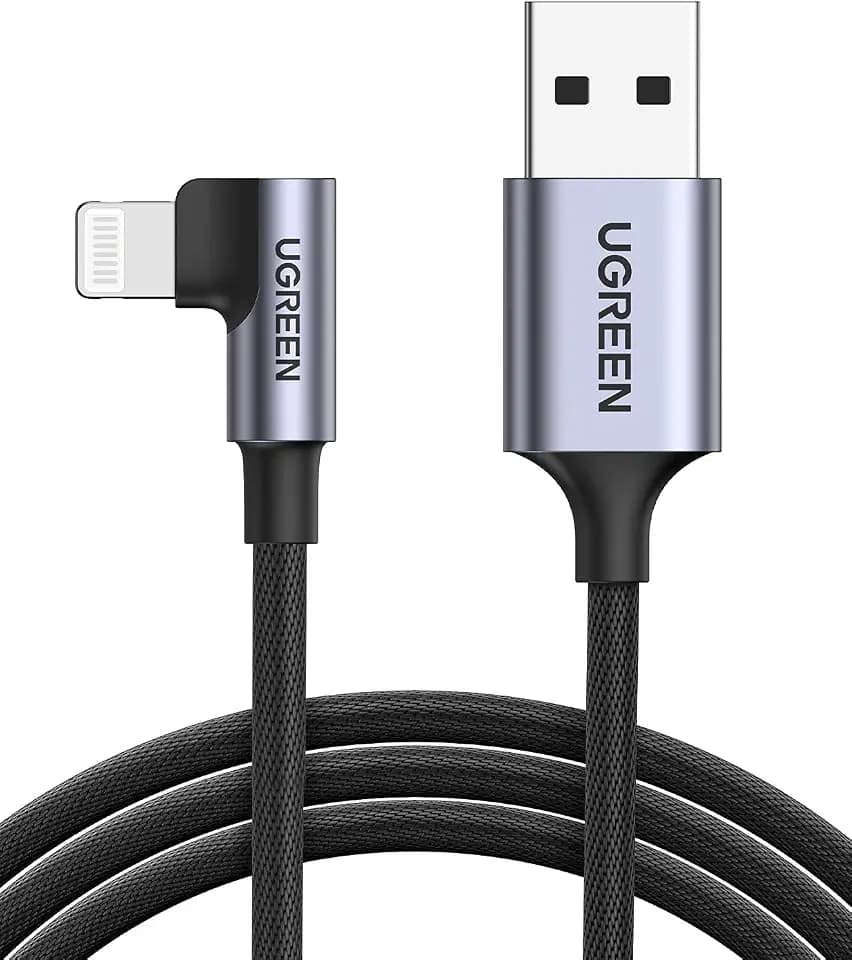 UGREEN Geflochten 90 Grad Lightning iPhone Lade- und Datenkabel schwarz 2 Meter