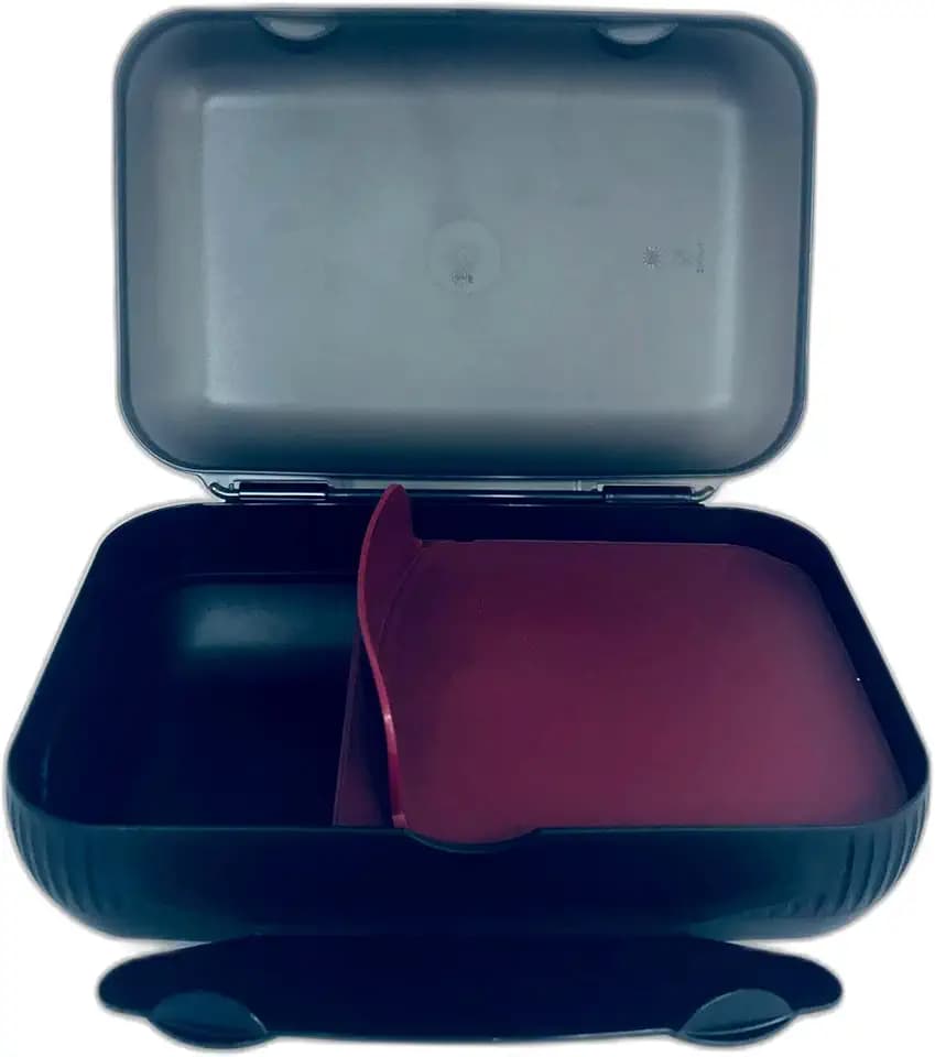 Tupperware To Go Lunch Box Black Dark Red Berry with Separation Bread Box Sandwich Tin