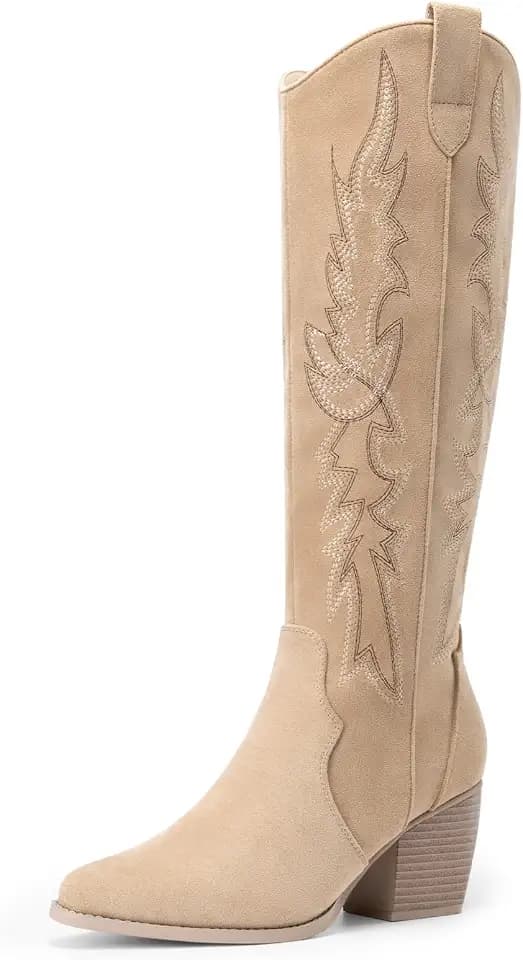 DREAM PAIRS Womens Cowboy Knee High Chunky Heel Boots