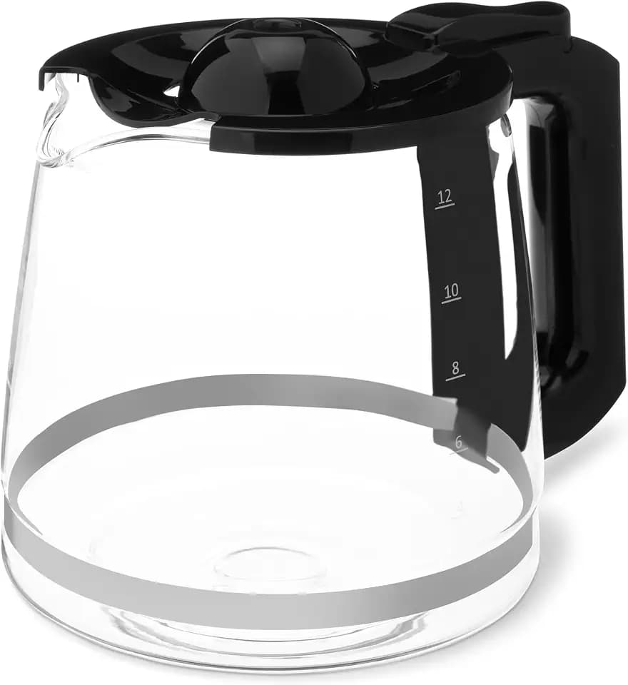 Amazon Basics 12-Cup Glass Replacement Carafe for Coffee Maker, Comfort-Grip Handle, Dripless Spout, Black,Only for B0D9QDMK9X, B0D9QGF1WX