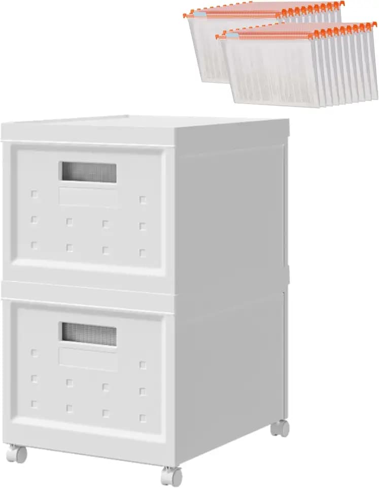 Techni Mobili Stackable Storage Bins with Lids & Wheels w/ 10 Hanging Files