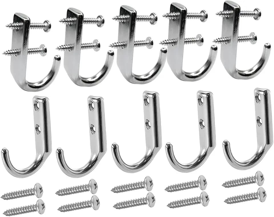 Heavy Duty Stainless Steel 316 J-Type Wall Hooks, Marine Grade Wall Hanger Key Hook for Wall Mounted Clothing Coat Outdoor Kitchen Garage Utility Hanging Wardrobe Storage Screw, 10PCS