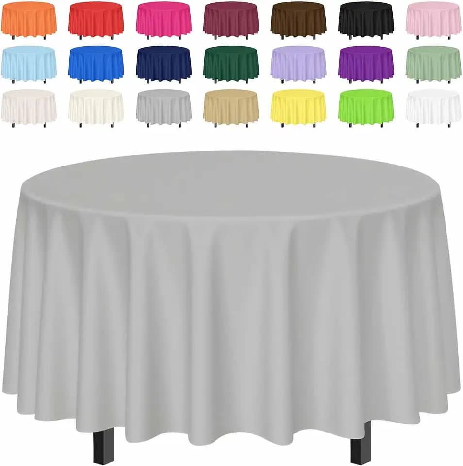 SietDESEO 4 Pack Silver Tablecloth Round 84 x 84 Plastic Table Cover Waterproof Silver Table Cloth Disposable for Wedding Birthday Baby Shower Party Picnic Circle Tablecloth