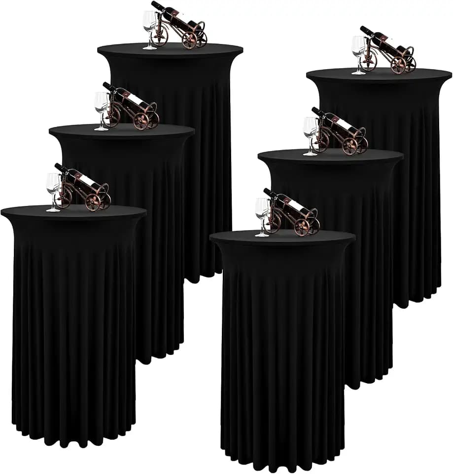 6 Packs Black Round Cocktail Table Skirt 24"x 43"