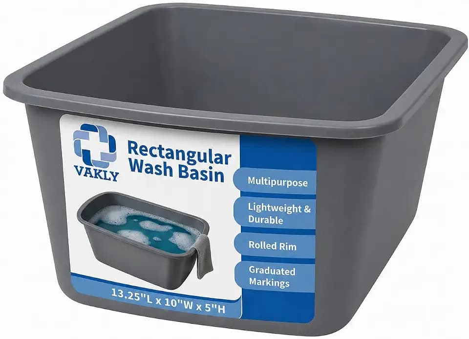 Vakly Plastic Wash Basin, 7 Qt, Rectangular, Graduated