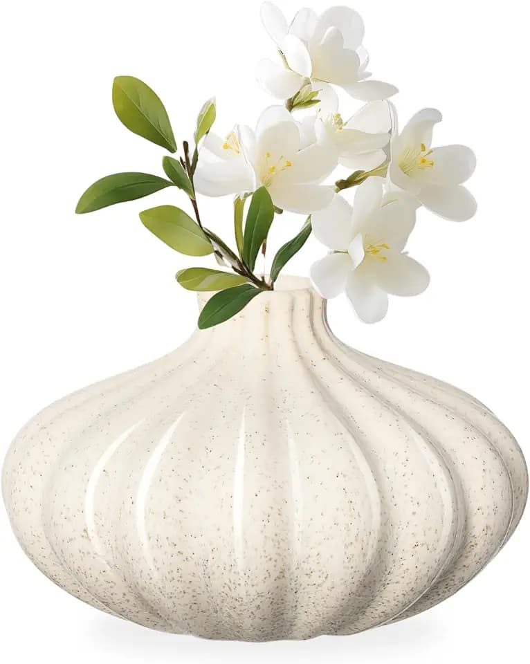 Torre & Tagus Allium Reactive Glaze Ceramic Bud Vase - 3 Inch Mini Flower Vase & Small Ceramic Vases for Flowers, Handmade Ribbed Bud Vases for Home Decor & Wedding Decor for Table