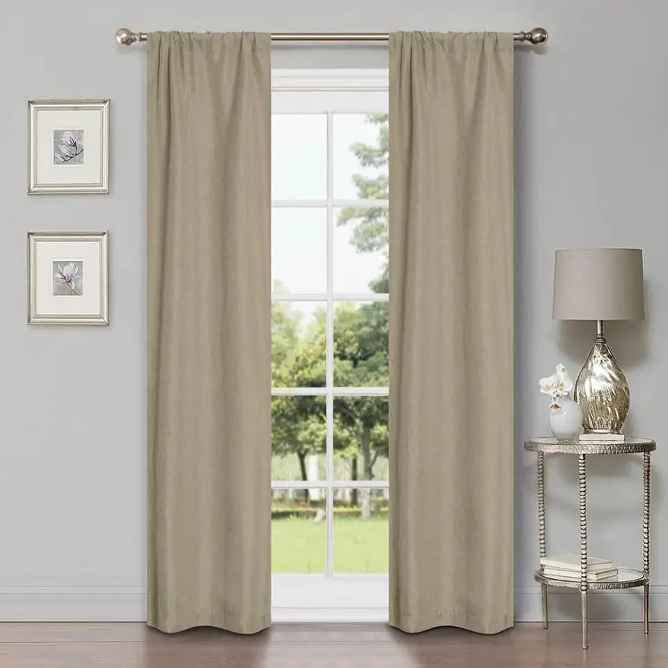 SUPERIOR Blackout Curtains, Room Darkening, Bedroom, Drapes, Kitchen, Living Room Window Accents, Sun Blocking, Thermal, 2 Pack, Linen Pattern Blackout Curtains, Set of 2, 26" x 84", Frosted Almond