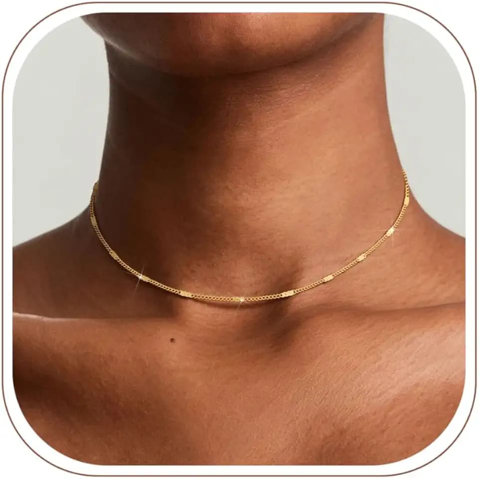 Warshion 14K Gold Plated Layered Necklaces for Women Dainty Choker Necklace Simple Trendy Cute Layered Charm Chain Jewelry for Gifts