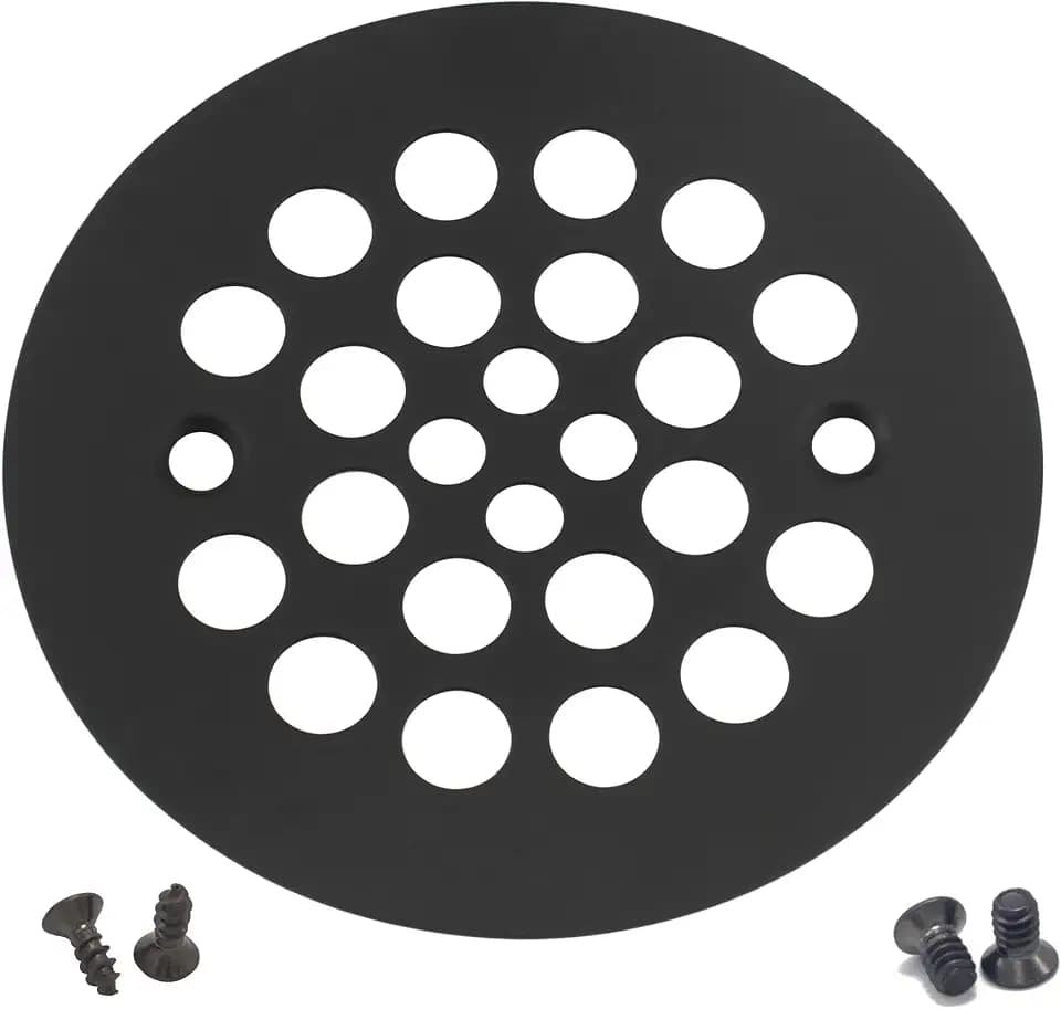 Artiwell 4-1/4“ Shower Strainer Drain Trim Set, Screw-in Shower Strainer Drain Cover, Plastic-Oddities Style Replacement Strainer Grid,Machine & Self-Tapping Screws Included (MATT Black)