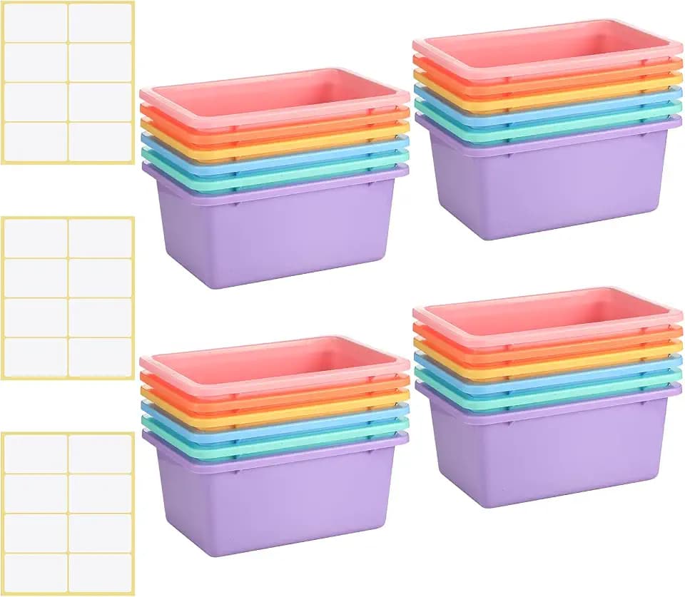 Outus 24 Pack Book Bins Classroom Cubby Storage Bins Bulk, Macaron Color