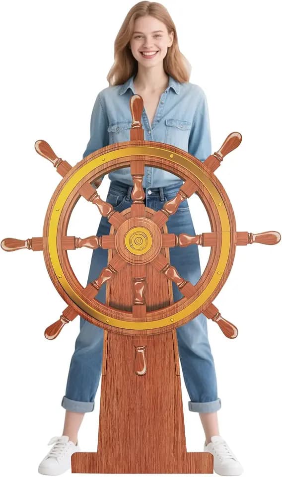 4 Feet Ship Wheel Cardboard Cutout Standup Nautical Party Decoration Large Pirate Ship Wheel Photography Prop Party Back Drops Halloween Decor