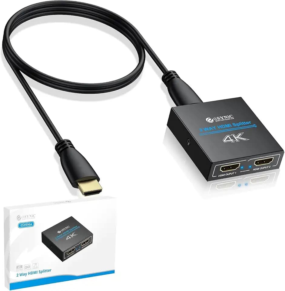 eSynic HDMI-Splitter, 4 K/30 Hz, 2-Wege-HDMI-Splitter, 1 Eingang, 2 Ausgänge, Typ C, HDMI-Kabel, HDMI 1.4, Dual-Monitor, unterstützt 4K und Full HD, für HDTV, PS4, Blu-ray-Player, Laptop usw