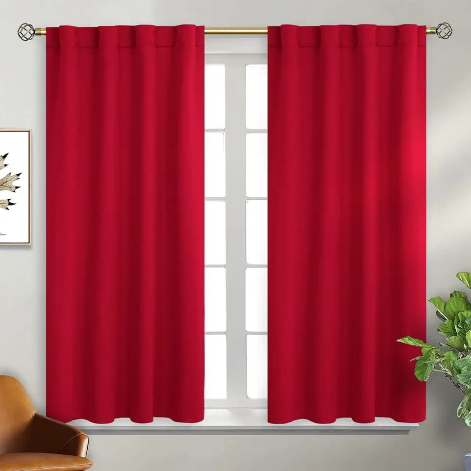 BGment Blackout Curtains for Bedroom - 45 Inch Rod Pocket and Back Tab Thermal Insulated Room Darkening Curtains for Living Room, 2 Curtain Panels (38 x 45 Inch, Red)