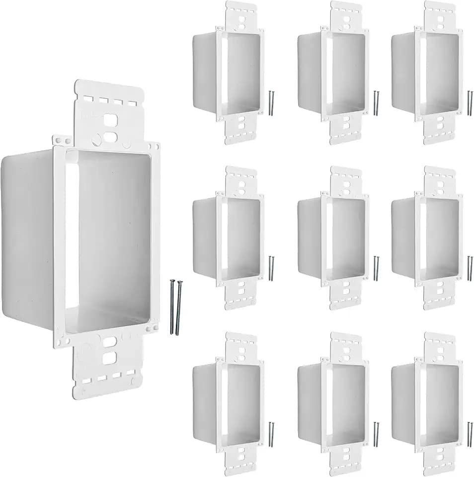 BestMounts - 10 Pack Electrical Power Outlet Box Extender Kit – Single Gang Box Extender - Single Receptacle Heavy Duty Plastic (White)