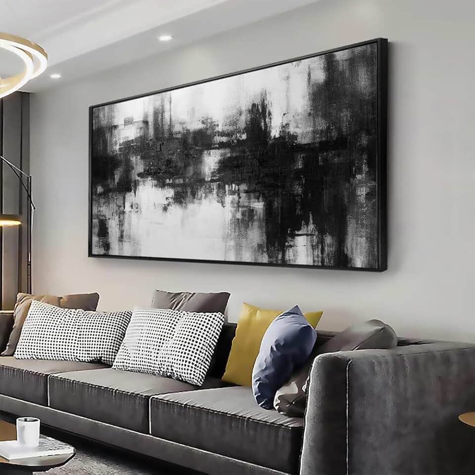 Abstract Wall Art Framed Home Artwork Decor Black and White Modern Minimalist Canvas Painting Living Room Decor for Bedroom Office Wall Decor 24"x48"