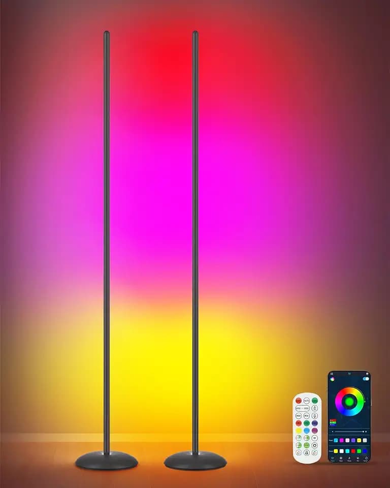 LED Corner Floor Lamp, 2-Pack Smart RGB Corner Lamp with APP & Remote Control, Floor Lamp Dimmable with 16 Million Colors, Music Sync, Standing Lamps for Living Room, Bedroom