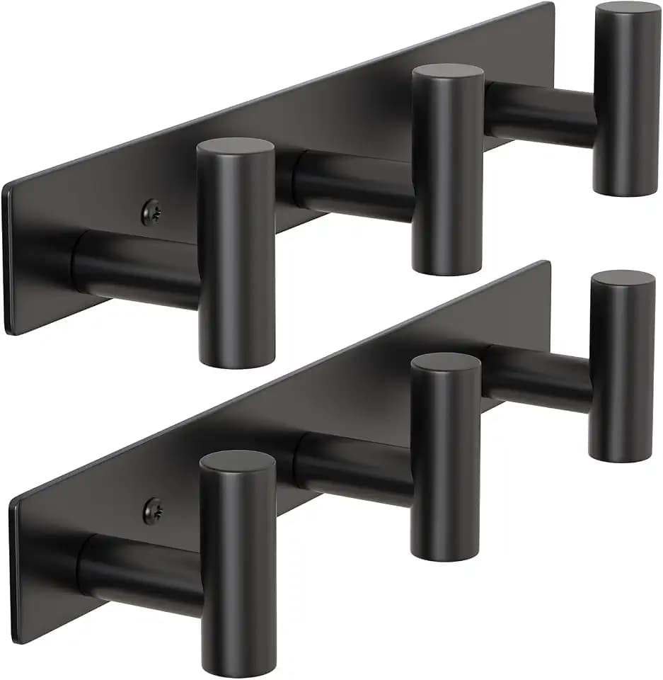 HUFEEOH 2-Pack Black Stainless Steel Wall Coat Racks, 3 T-Shaped Hooks Each