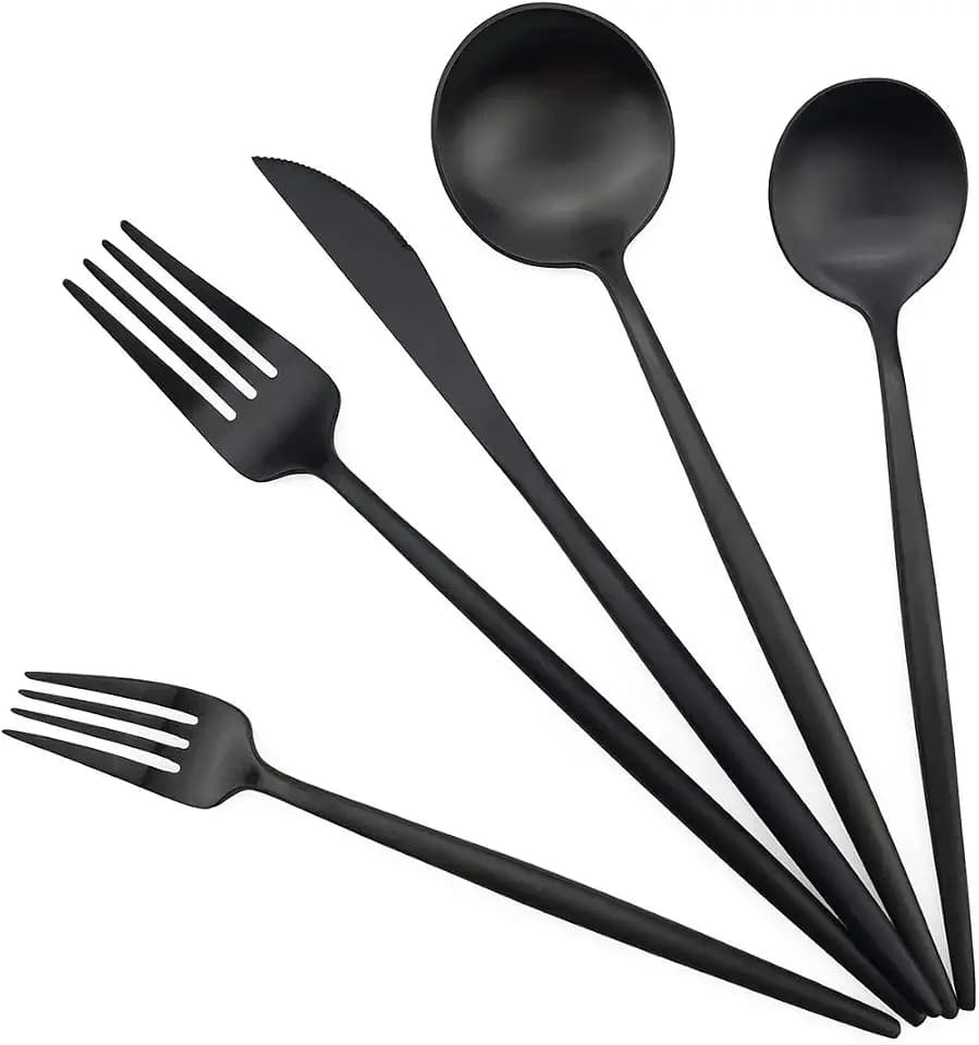 Black Flatware, Royal 20 Piece Luxury Matte Finish 18/10 Stainless Steel Tableware Sets for 4 Including Forks Spoons Knives, Camping Silverware Travel Utensils Set Cutlery (Black)