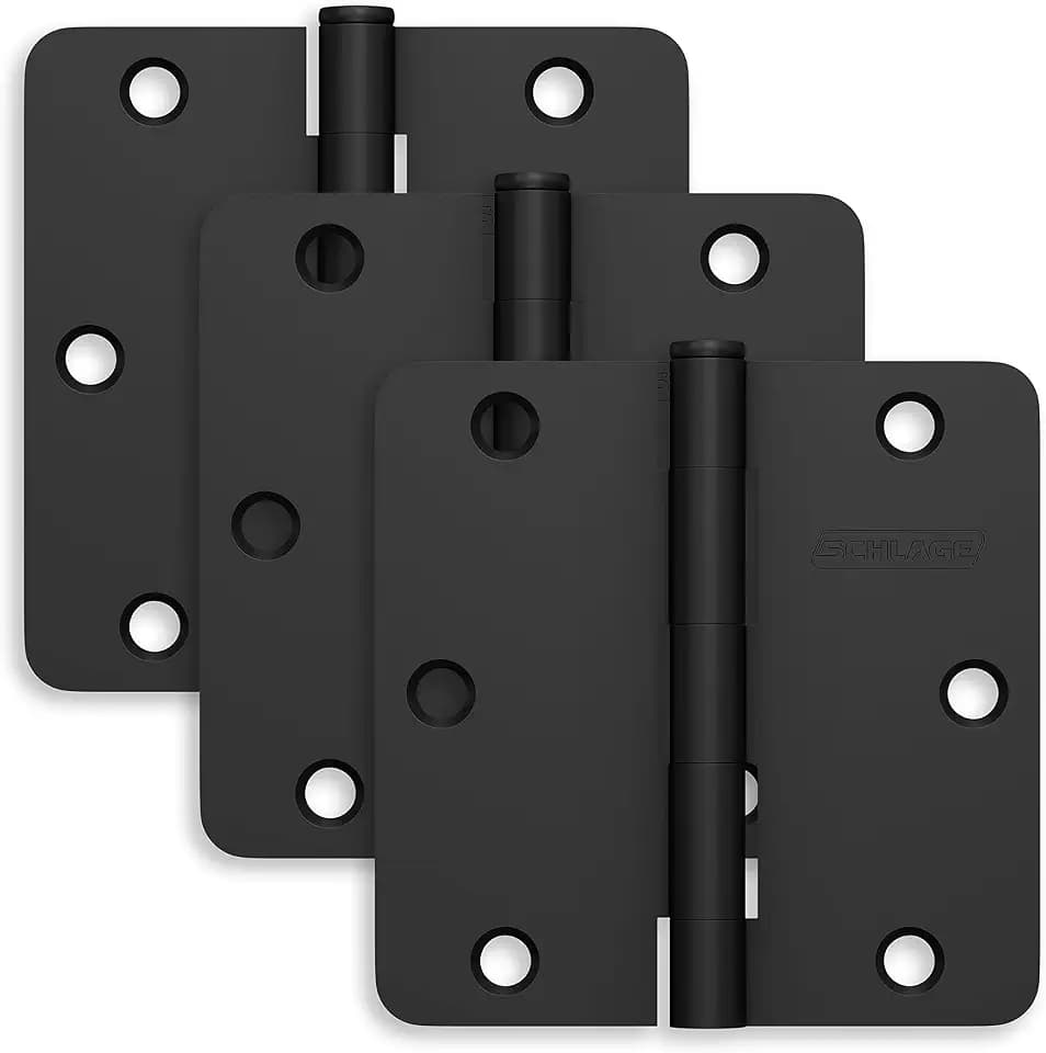 Schlage 3.5" Door Hinge with 1/4" Radius Round Corner in Matte Black (3-Pack)