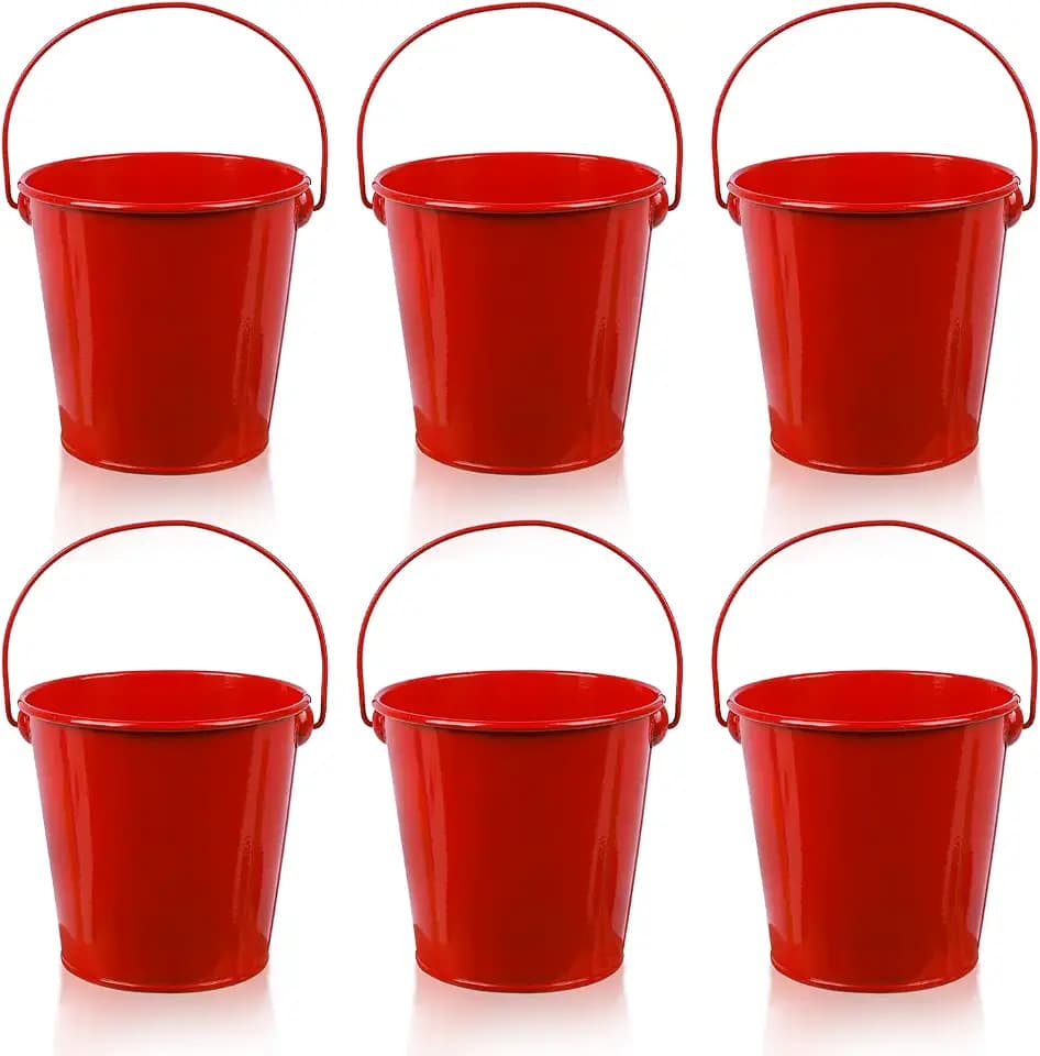 Colorlaza Small Metal Buckets with Handle 6 Pcs – Galvanized Bucket Leak Proof & Rust Resistant 20 fl oz Capacity - Best for Party Décor, Organizing & Decorating Classrooms (Red, Small 4.3" Top)