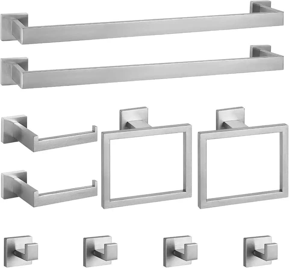 Cilee 10-Pieces Brushed Nickel Bathroom Hardware Set, 24 inch Towel Bar Set