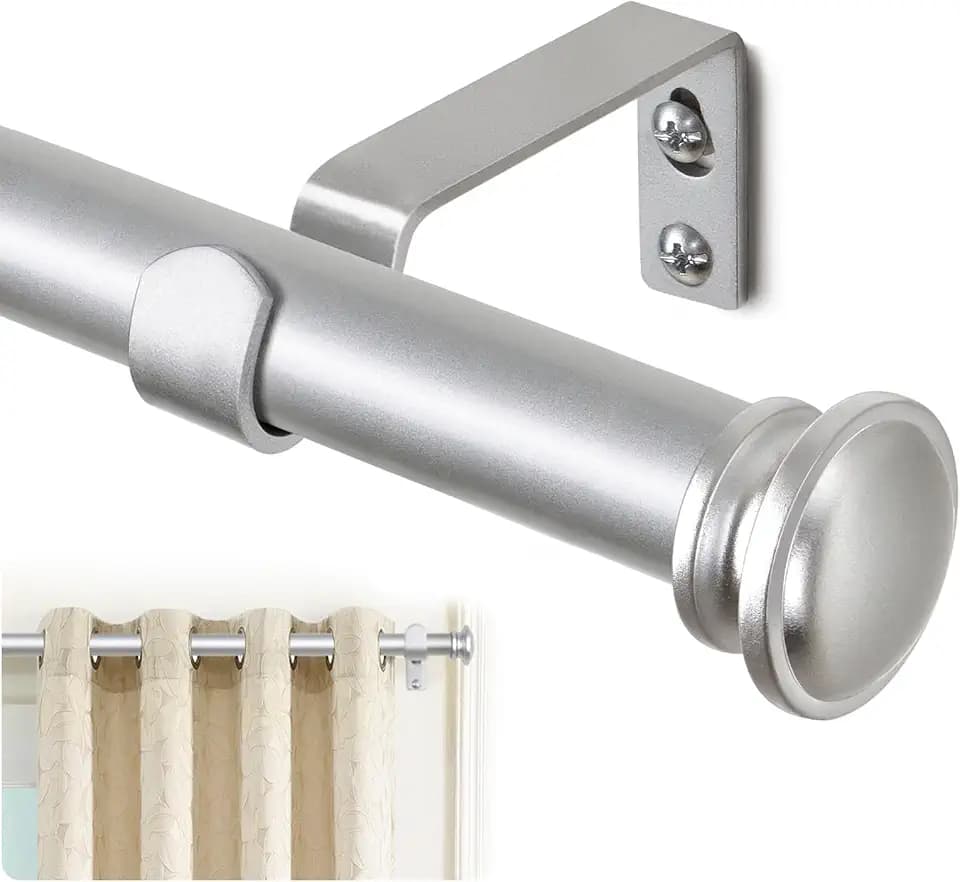 TONIAL Curtain Rods for Windows, 32 to 58 Inch, Silver, Single Drapery Rod